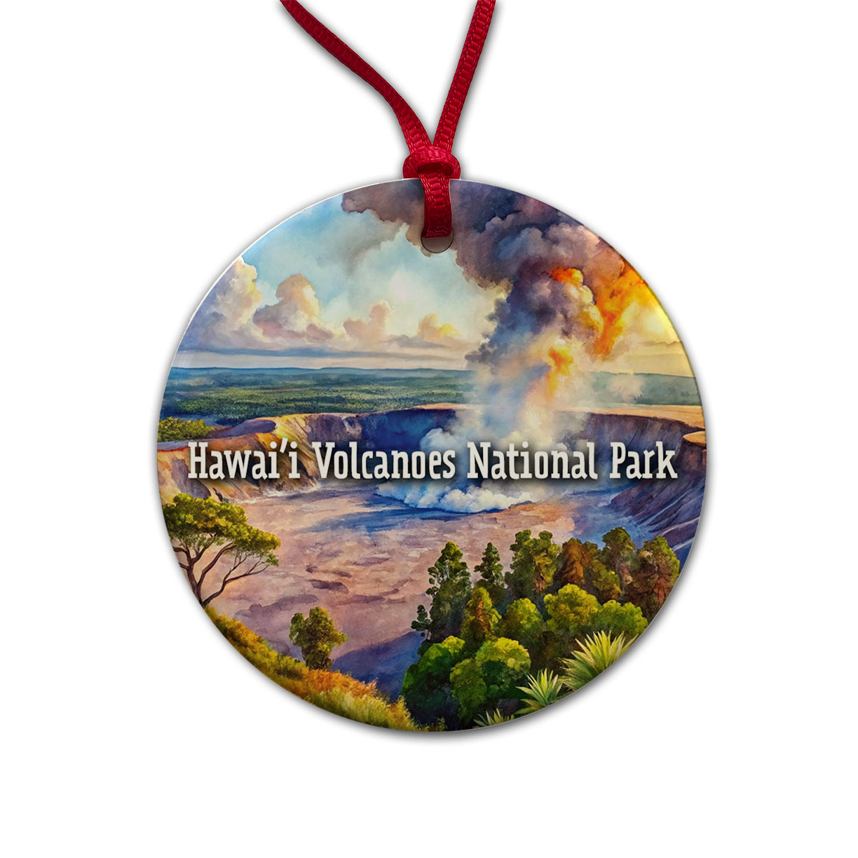 Hawai'i Volcanoes National Park Round Ceramic Holiday Christmas Tree Ornament