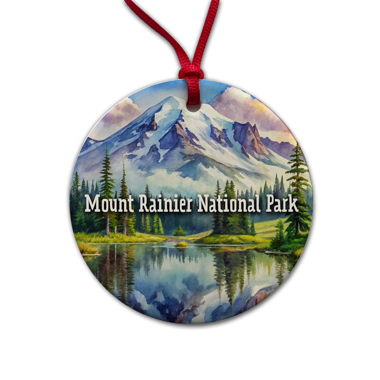 Mount Rainier National Park Washington Round Ceramic Holiday Christmas Tree Ornament