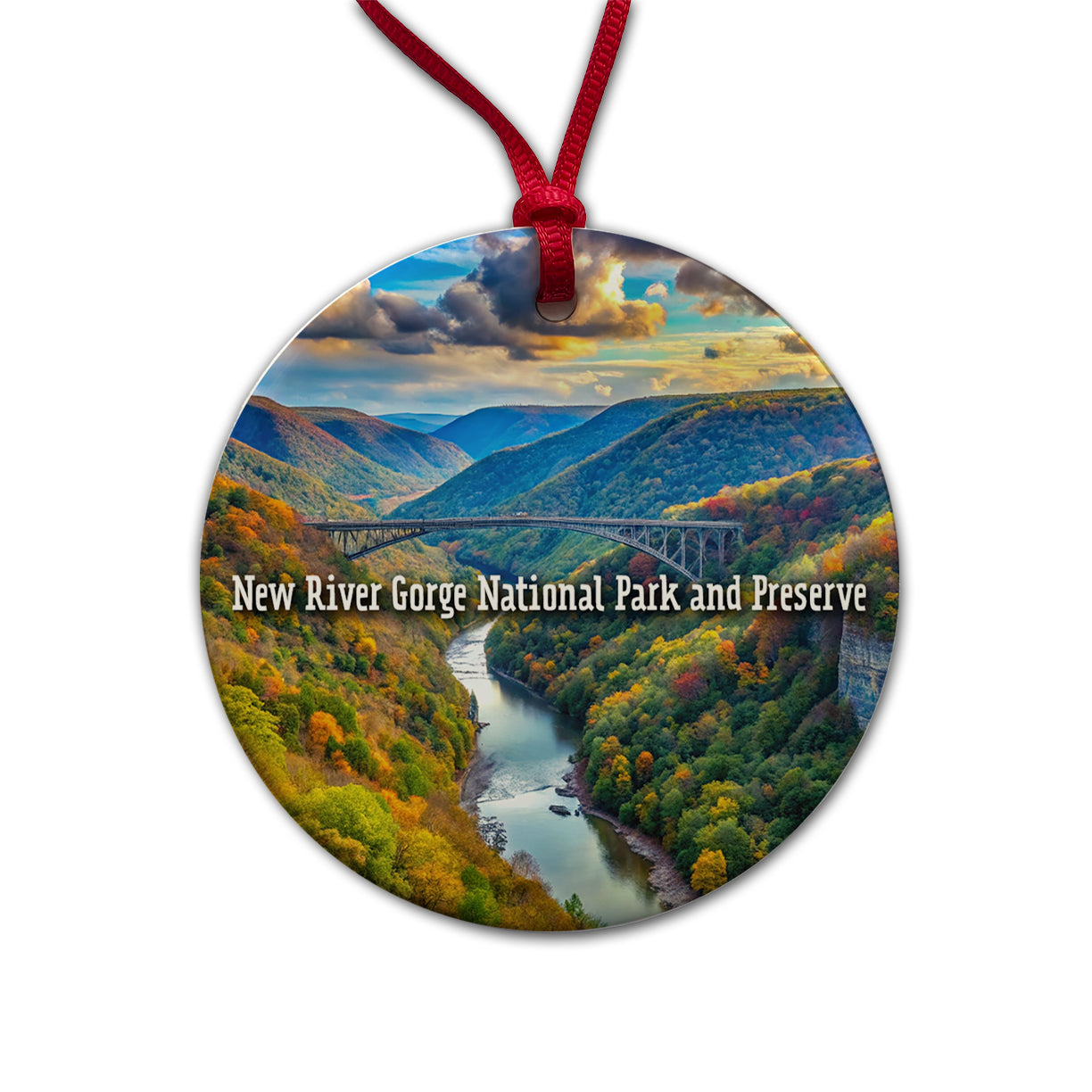 New River Gorge National Park and Preserve West Virginia Round Ceramic Holiday Christmas Tree Ornament