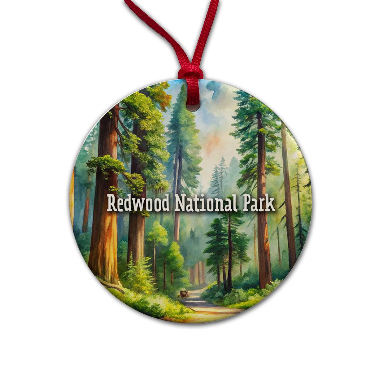 Redwood National Park California Round Ceramic Holiday Christmas Tree Ornament