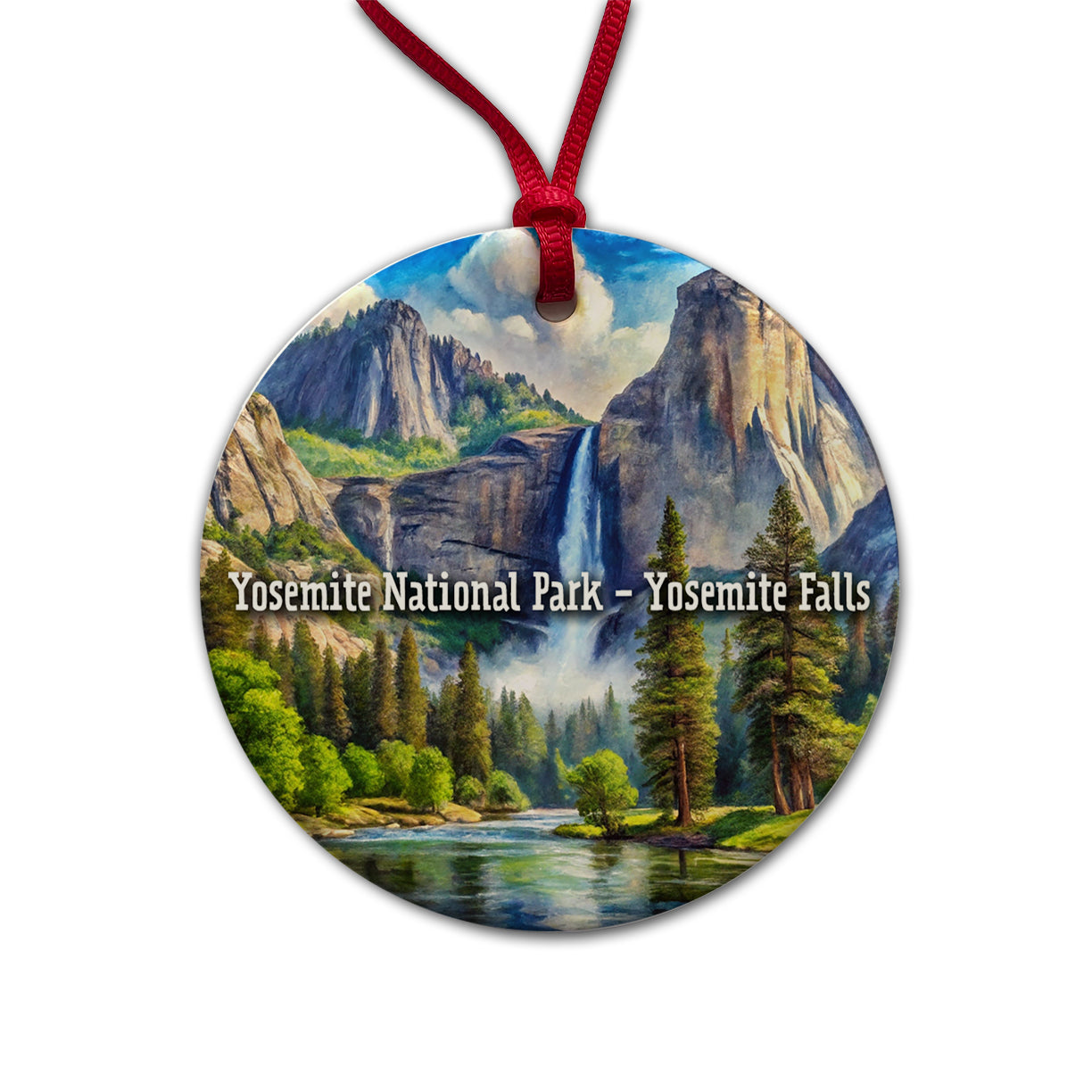 Yosemite National Park Yosemite Falls Round Ceramic Holiday Christmas Tree Ornament