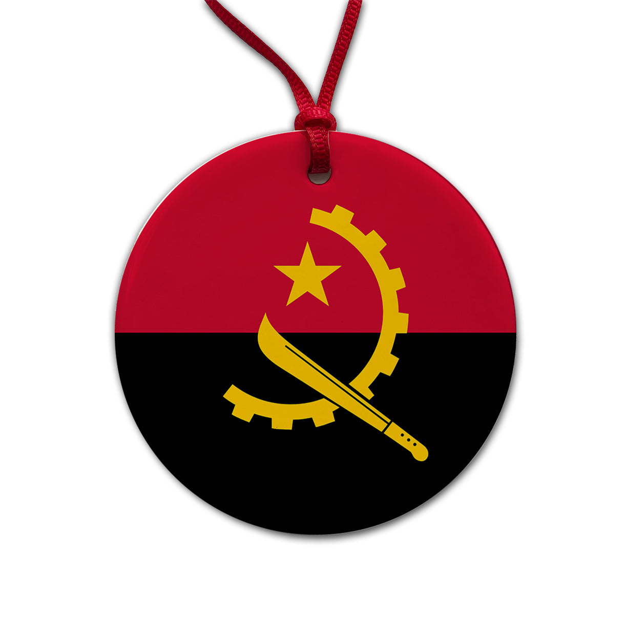 Angola Country Flag Round Ceramic Holiday Christmas Tree Ornament