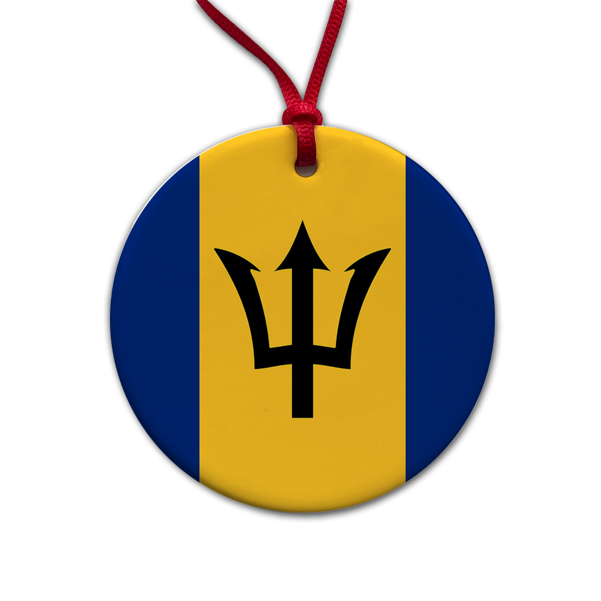 Barbados Country Flag Round Ceramic Holiday Christmas Tree Ornament