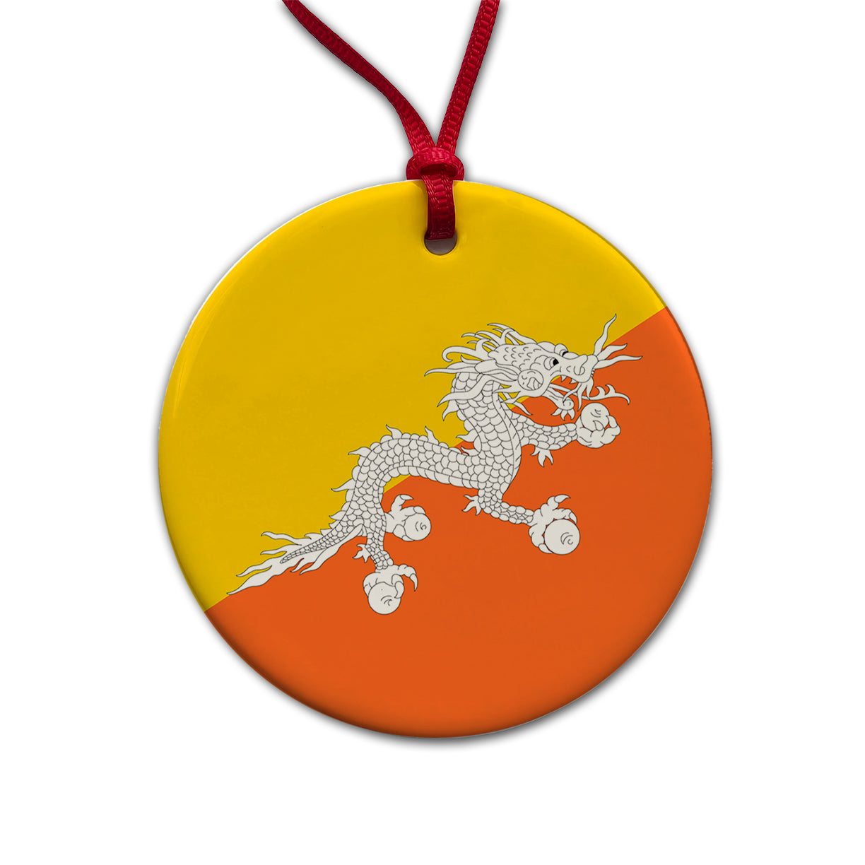 Bhutan Country Flag Round Ceramic Holiday Christmas Tree Ornament