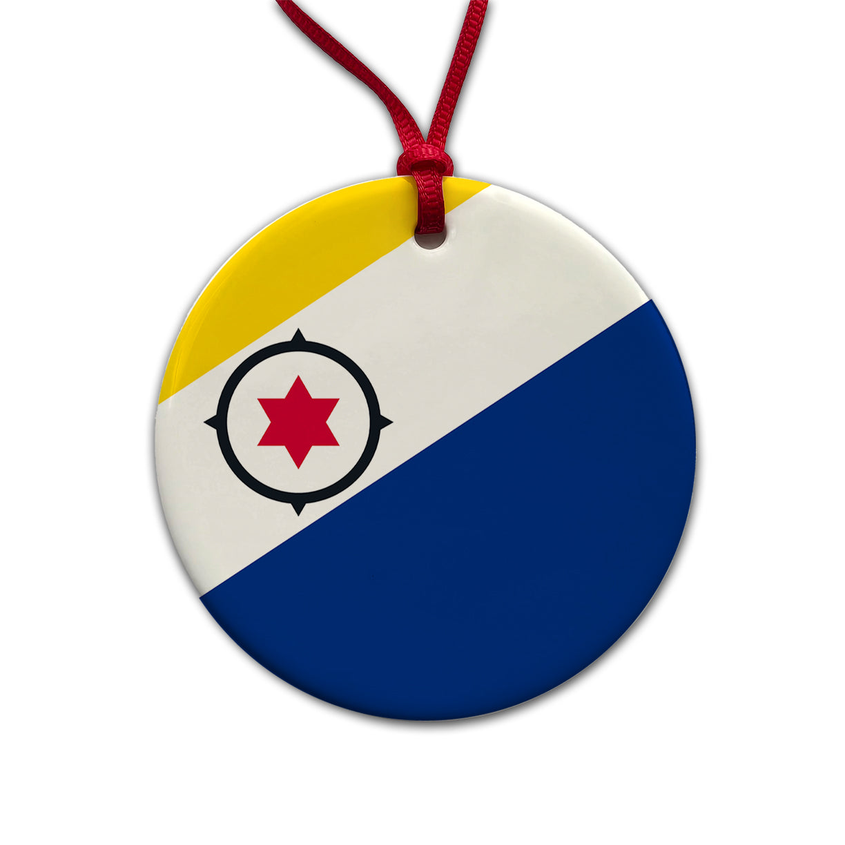 Bonaire, Sint Eustatius and Saba Country Flag Round Ceramic Holiday Christmas Tree Ornament
