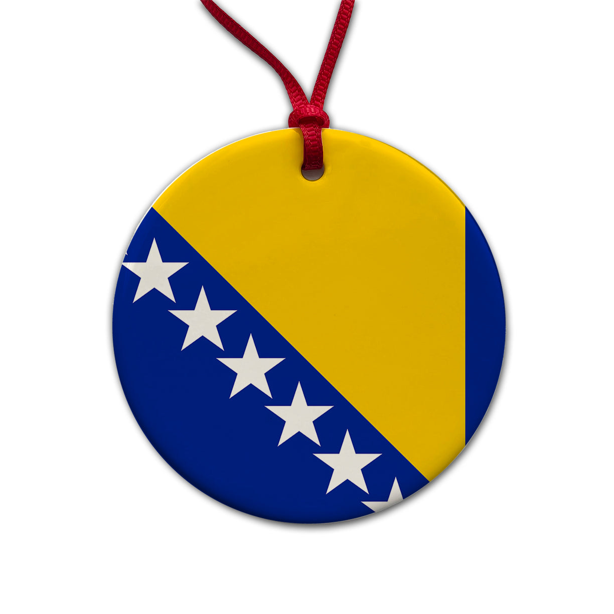Bosnia and Herzegovina Country Flag Round Ceramic Holiday Christmas Tree Ornament