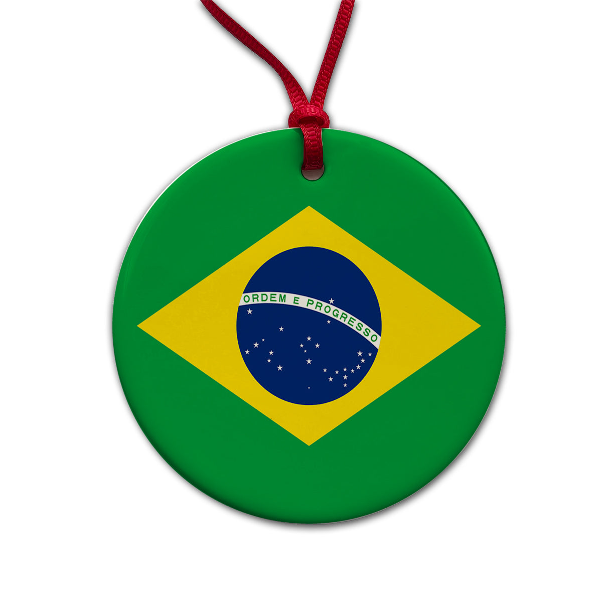 Brazil Country Flag Round Ceramic Holiday Christmas Tree Ornament
