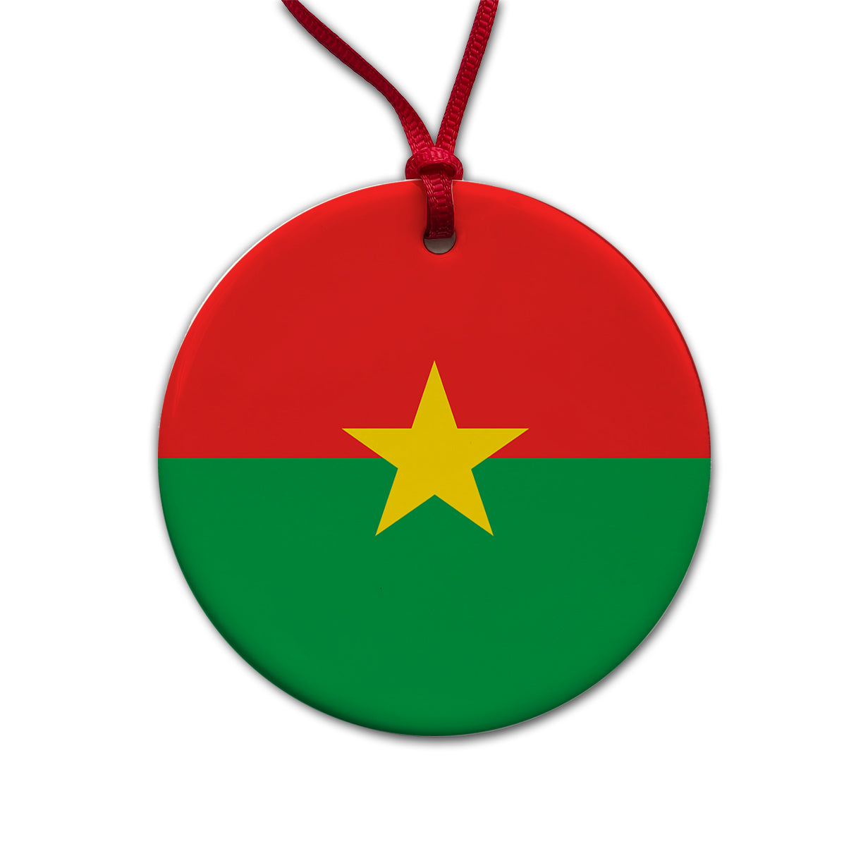 Burkina Faso Country Flag Round Ceramic Holiday Christmas Tree Ornament