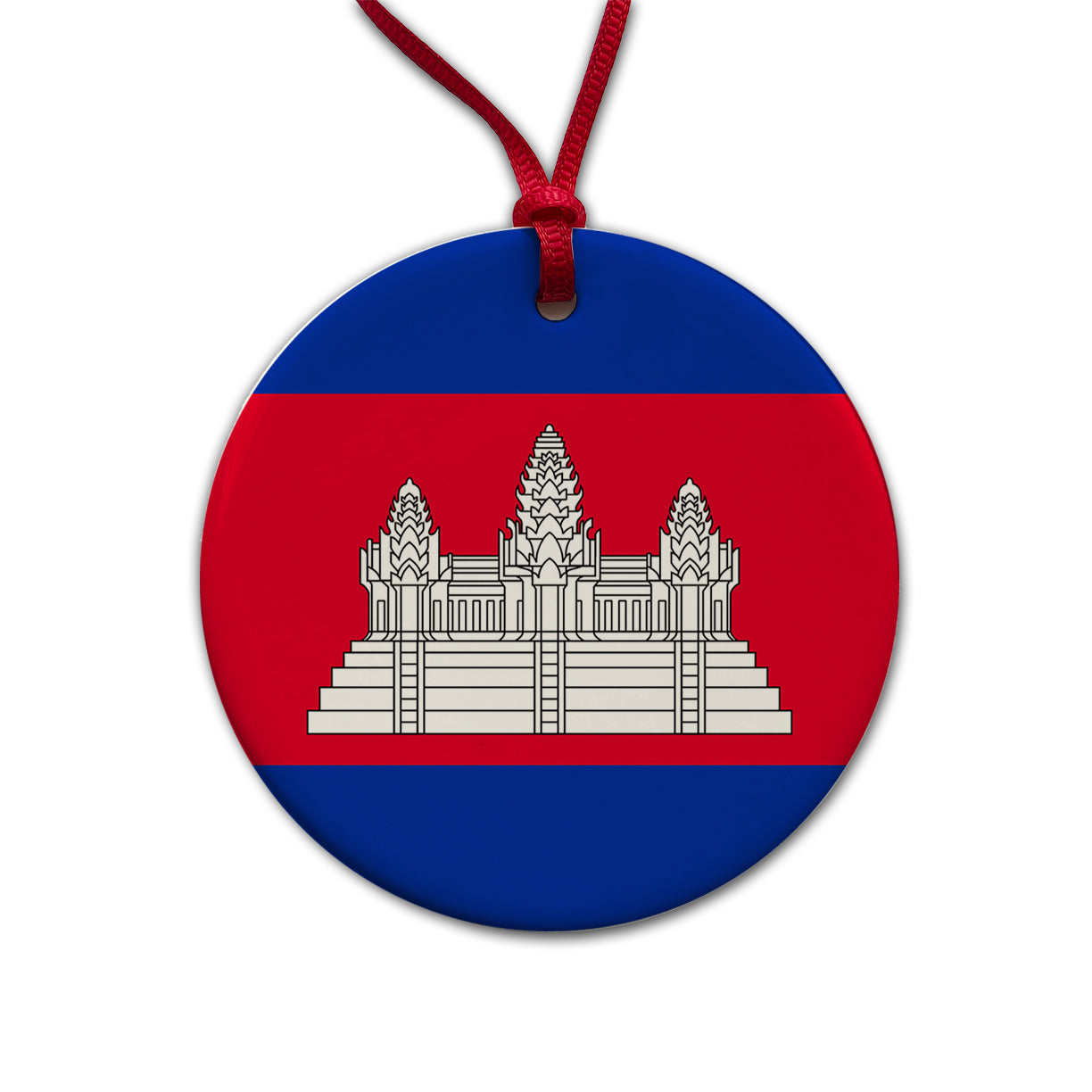 Cambodia Country Flag Round Ceramic Holiday Christmas Tree Ornament