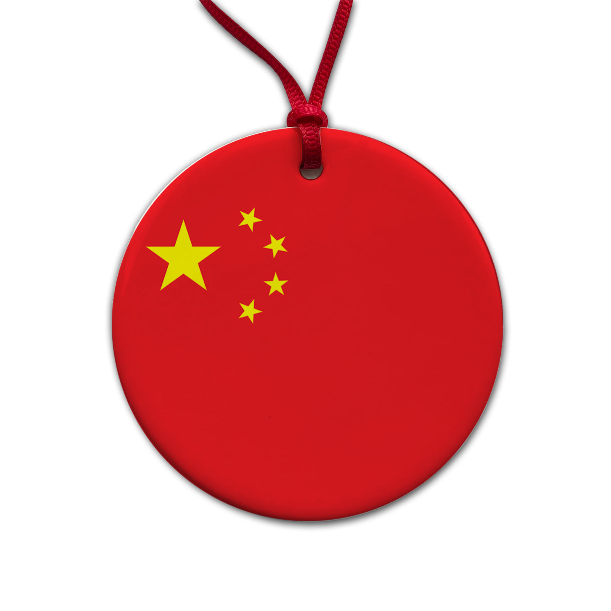 China Country Flag Round Ceramic Holiday Christmas Tree Ornament