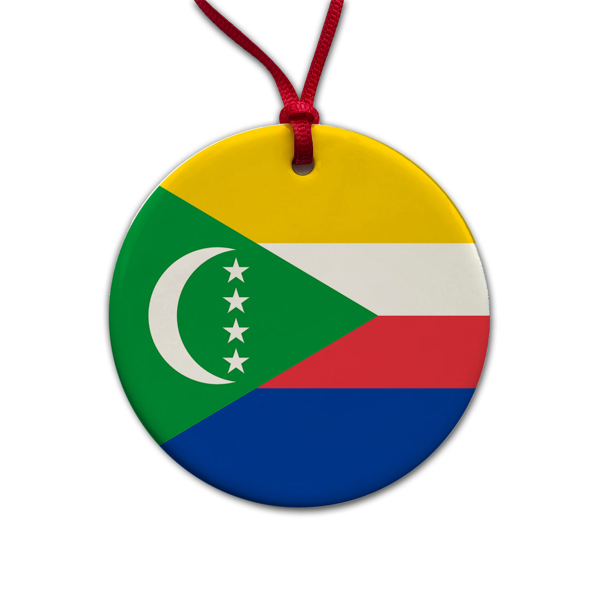 Comoros Country Flag Round Ceramic Holiday Christmas Tree Ornament