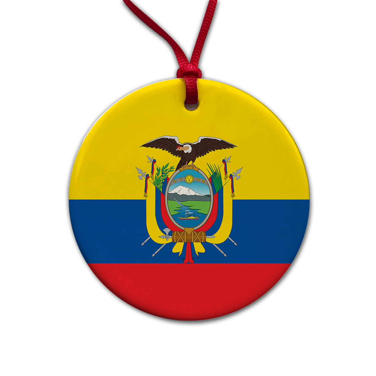 Ecuador Country Flag Round Ceramic Holiday Christmas Tree Ornament