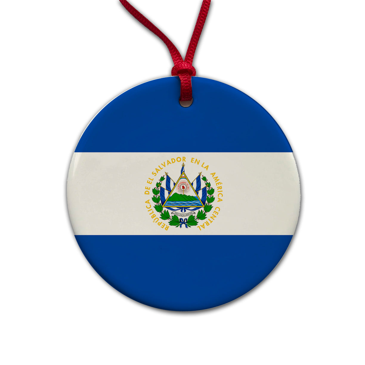 El Salvador Country Flag Round Ceramic Holiday Christmas Tree Ornament