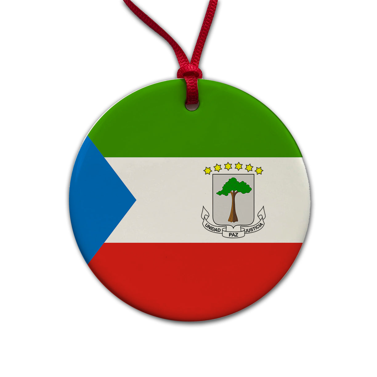 Equatorial Guinea Country Flag Round Ceramic Holiday Christmas Tree Ornament