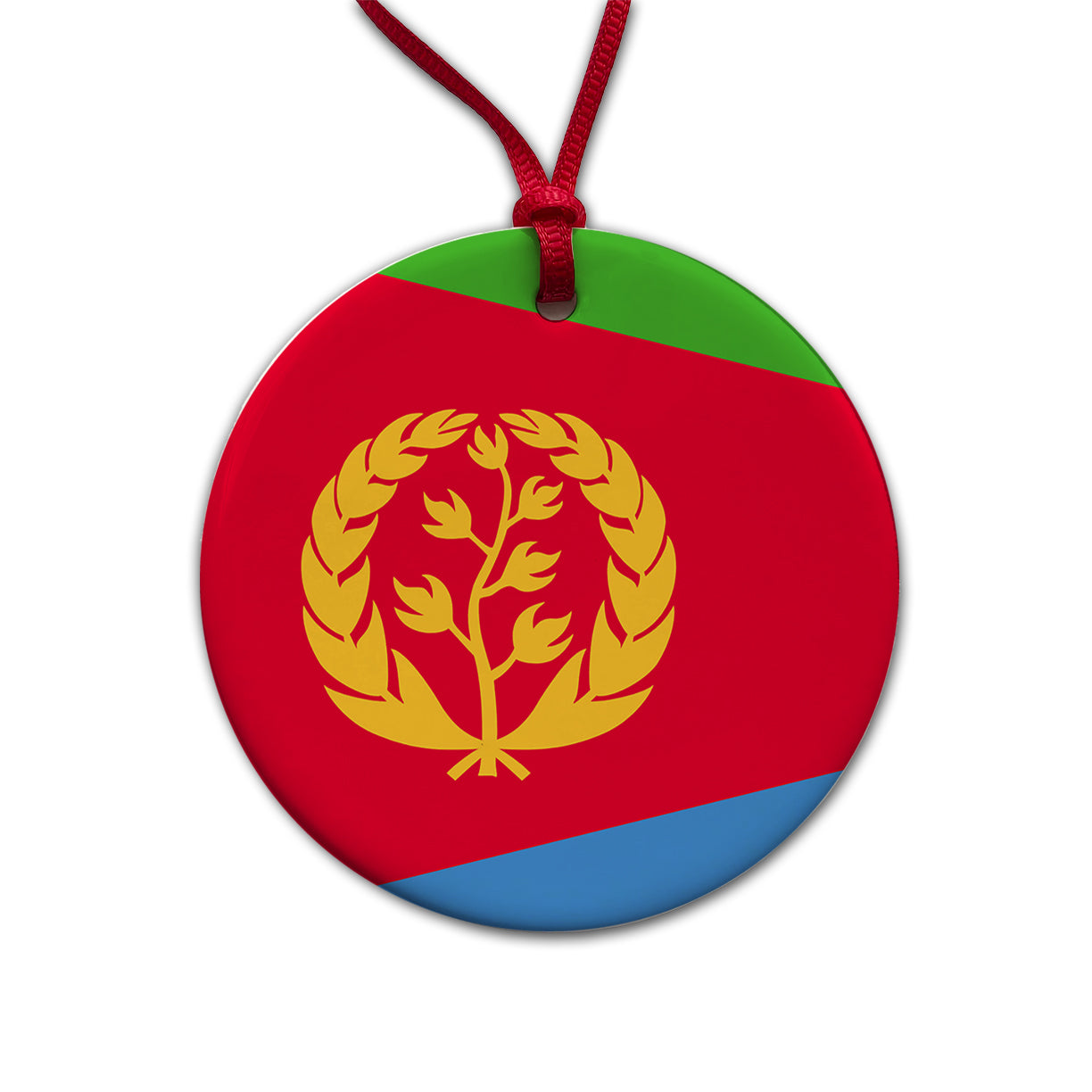 Eritrea Country Flag Round Ceramic Holiday Christmas Tree Ornament