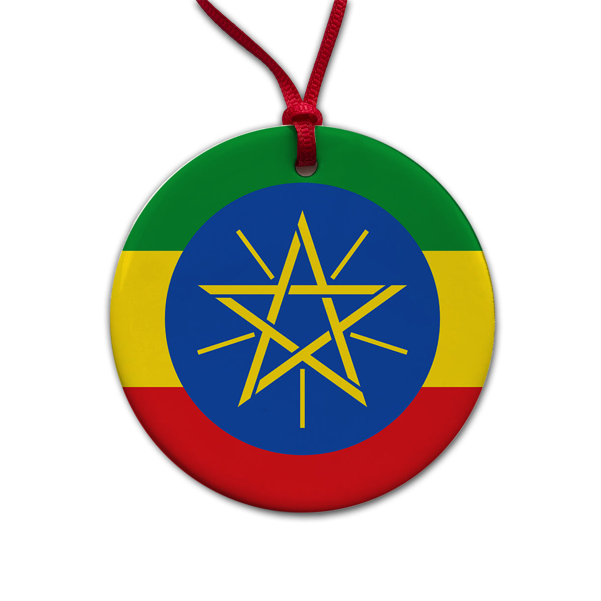 Ethiopia Country Flag Round Ceramic Holiday Christmas Tree Ornament