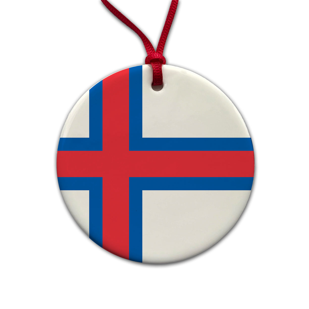 Faroe Islands Country Flag Round Ceramic Holiday Christmas Tree Ornament