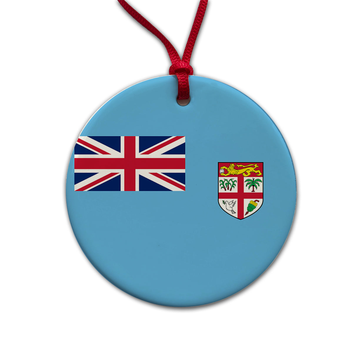 Fiji Country Flag Round Ceramic Holiday Christmas Tree Ornament
