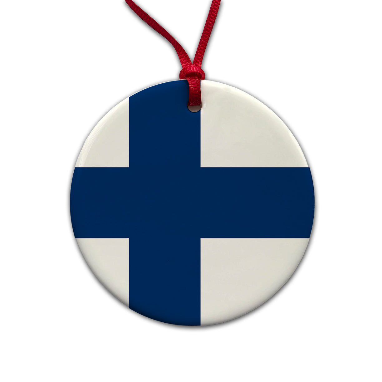 Finland Country Flag Round Ceramic Holiday Christmas Tree Ornament