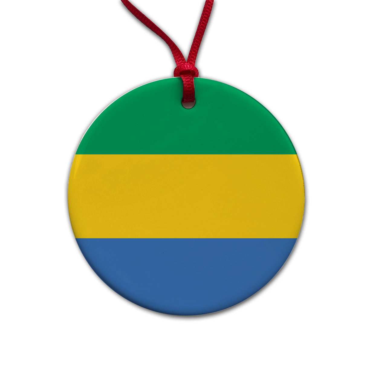 Gabon Country Flag Round Ceramic Holiday Christmas Tree Ornament