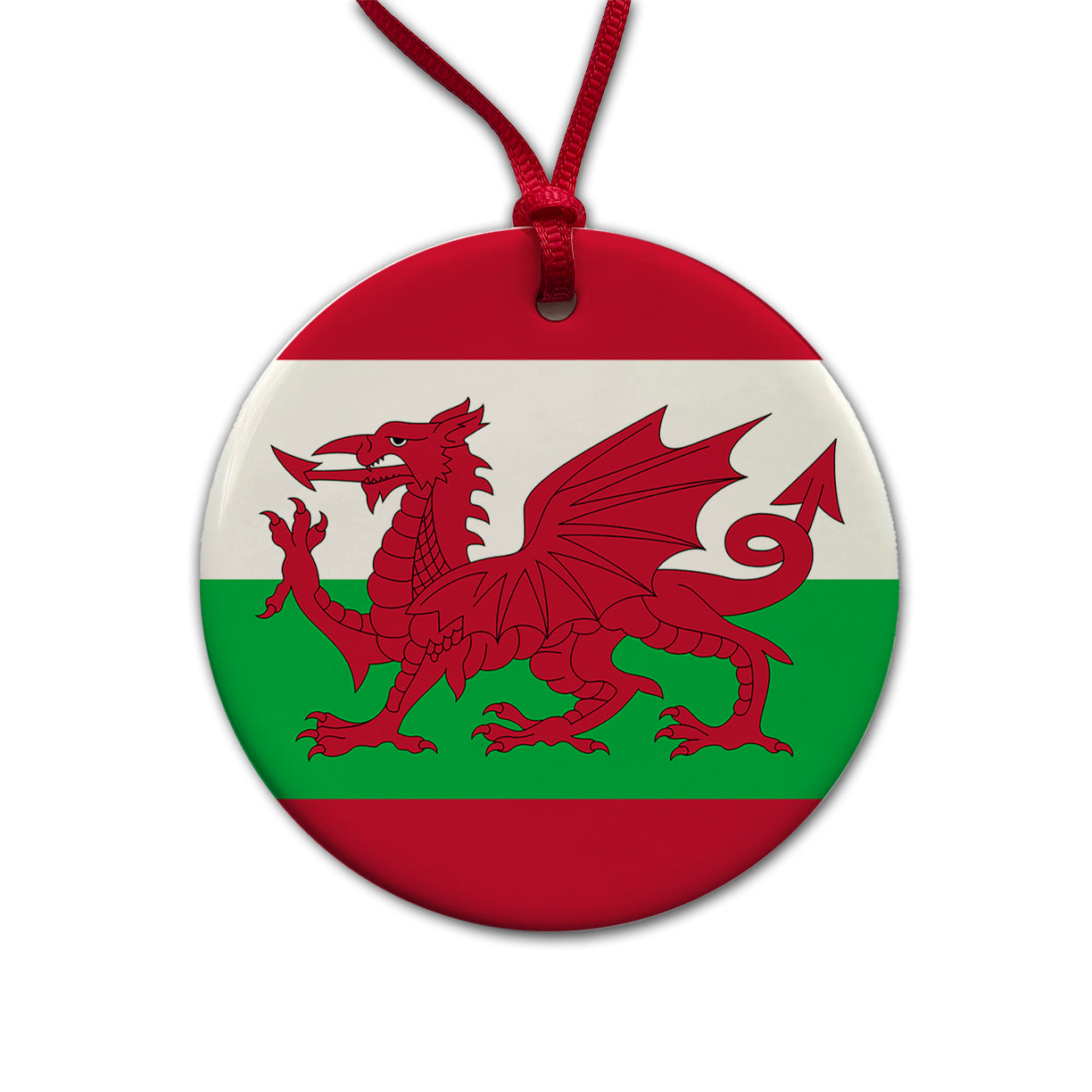 Great Britain Wales Country Flag Round Ceramic Holiday Christmas Tree Ornament