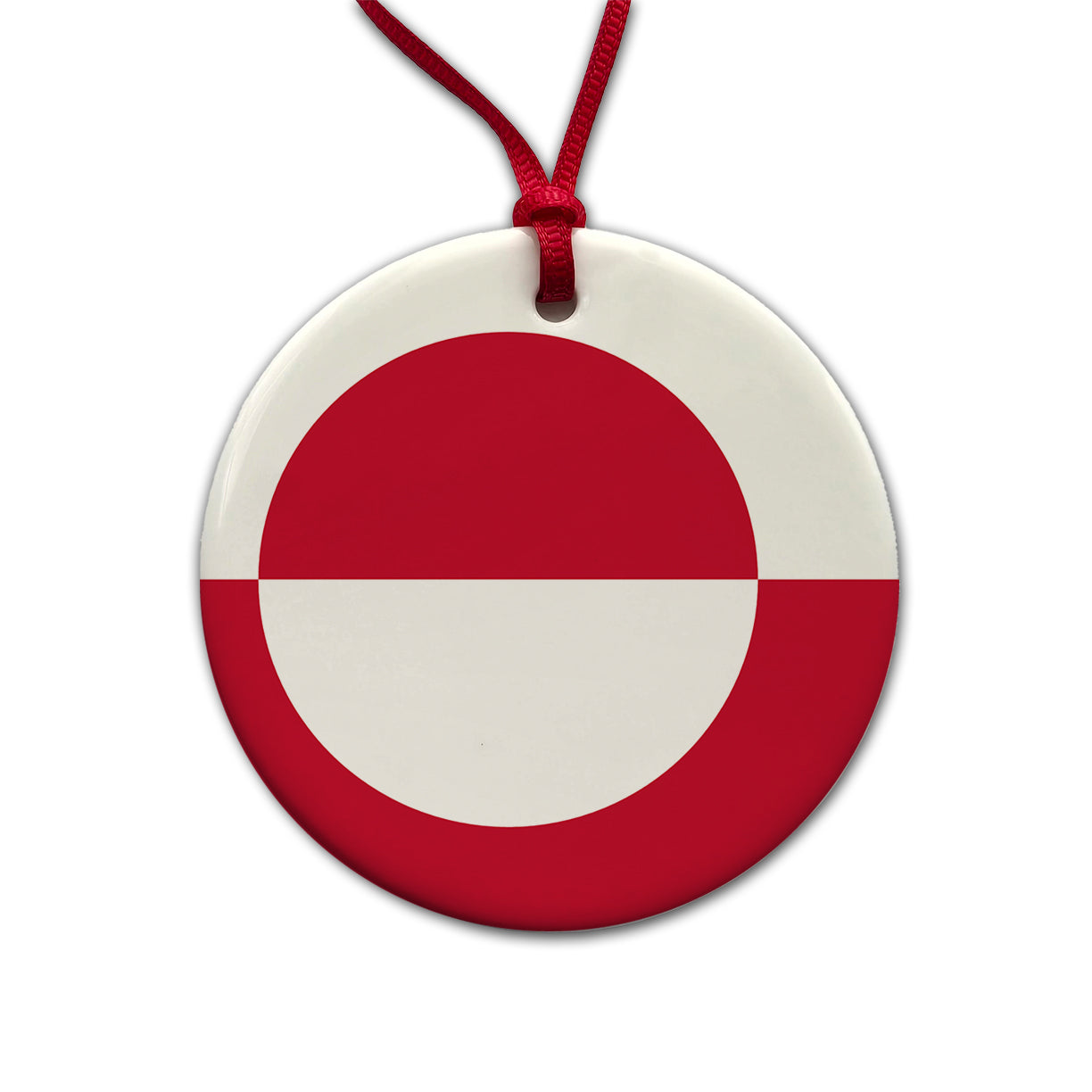 Greenland Country Flag Round Ceramic Holiday Christmas Tree Ornament