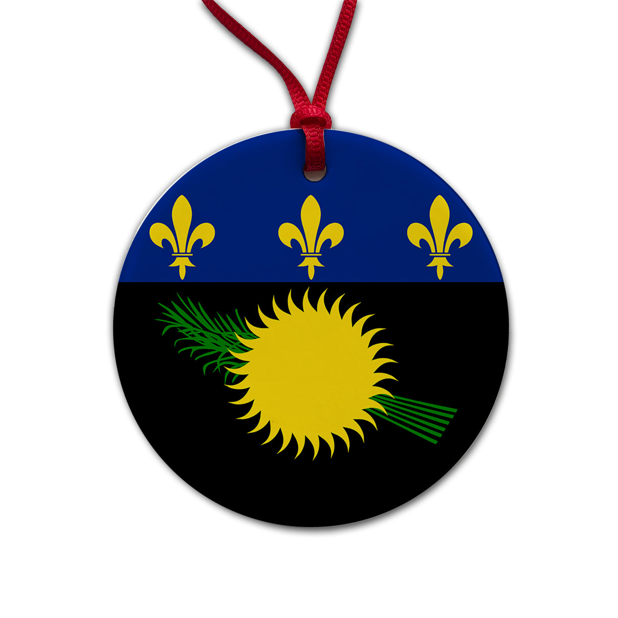 Guadeloupe Country Flag Round Ceramic Holiday Christmas Tree Ornament