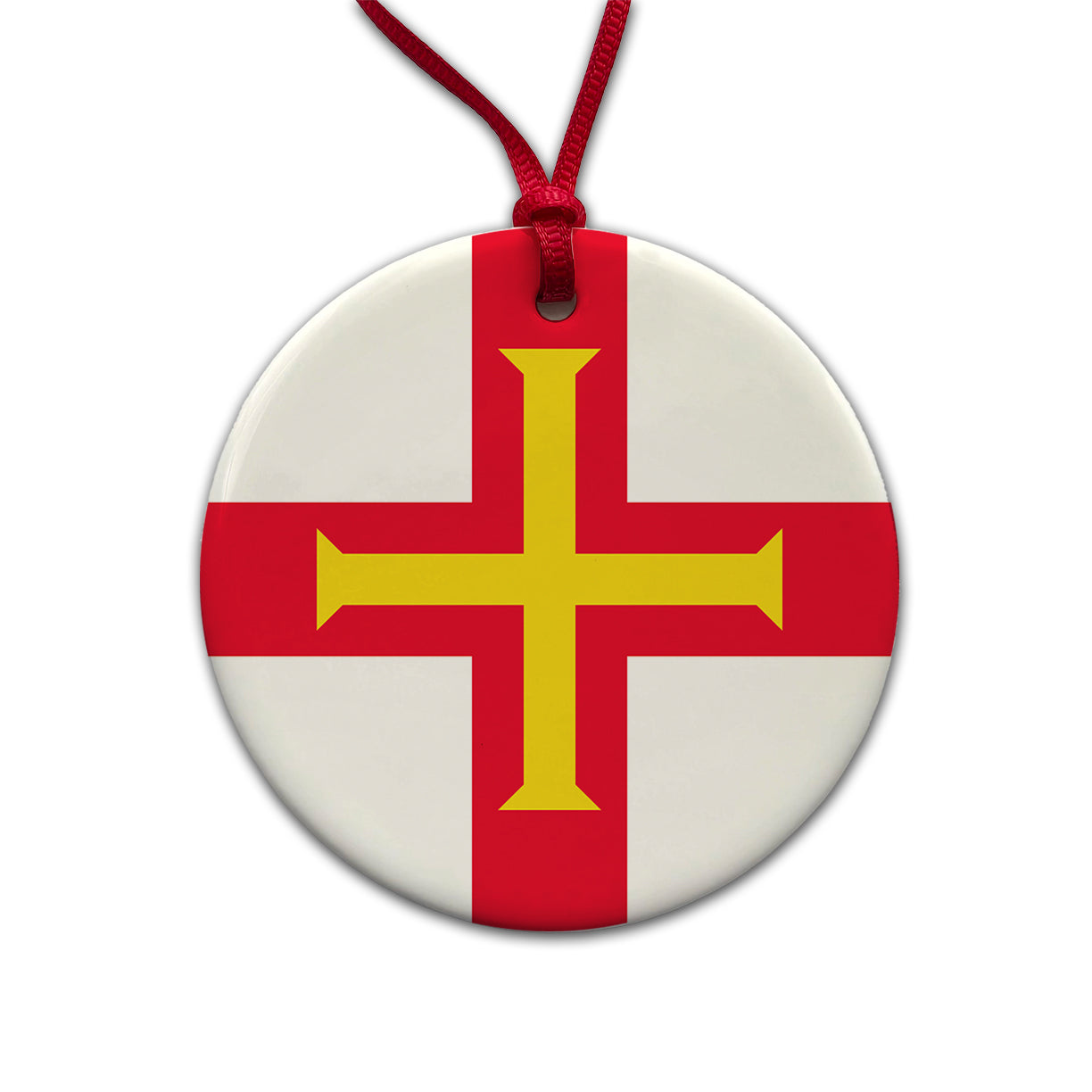 Guernsey Country Flag Round Ceramic Holiday Christmas Tree Ornament