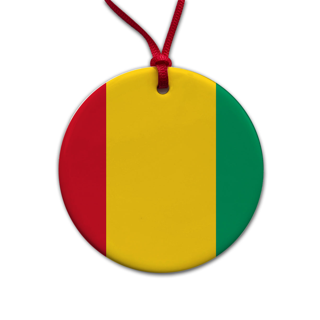 Guinea Country Flag Round Ceramic Holiday Christmas Tree Ornament