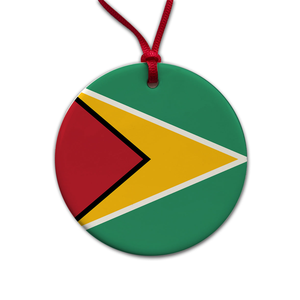Guyana Country Flag Round Ceramic Holiday Christmas Tree Ornament