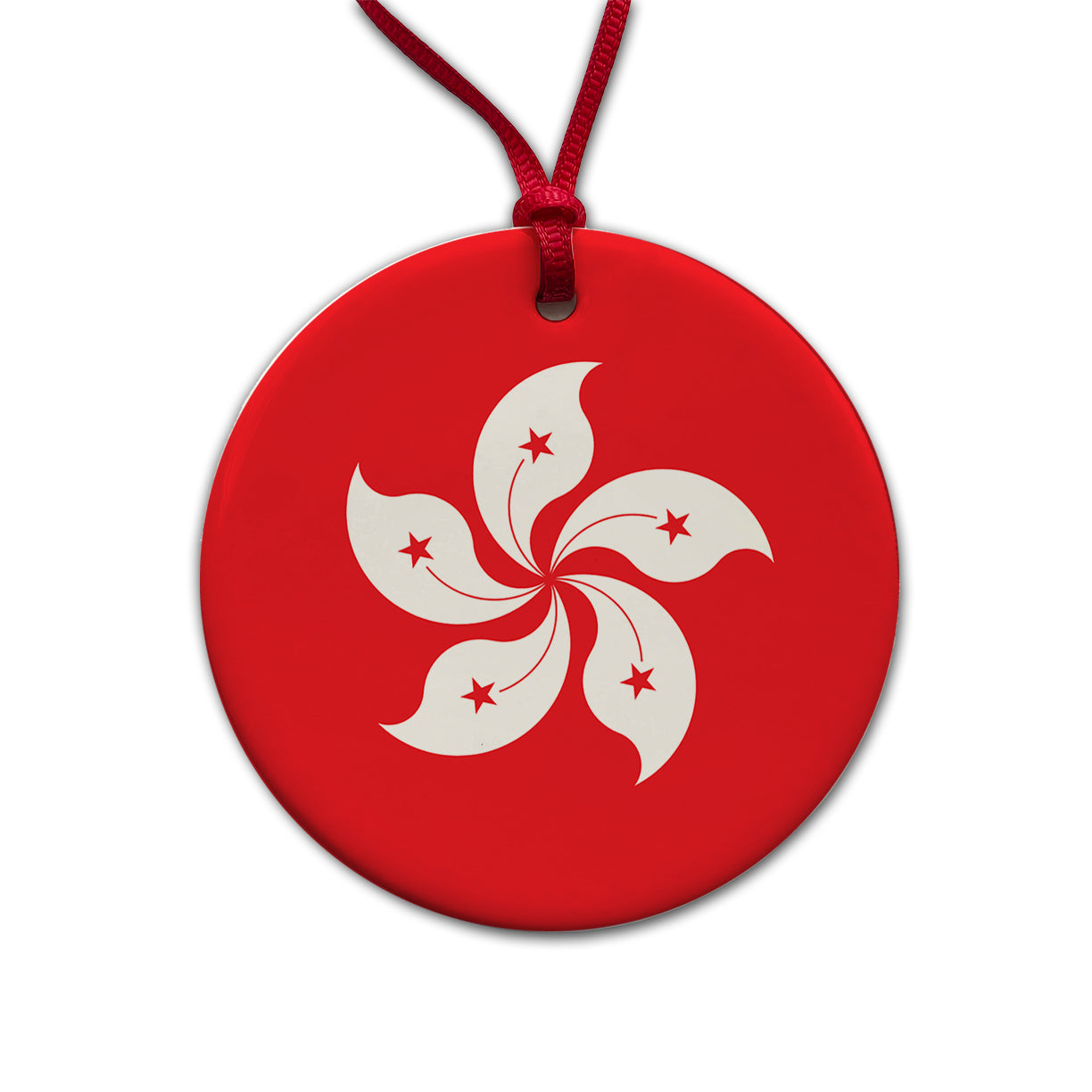 Hong Kong Country Flag Round Ceramic Holiday Christmas Tree Ornament