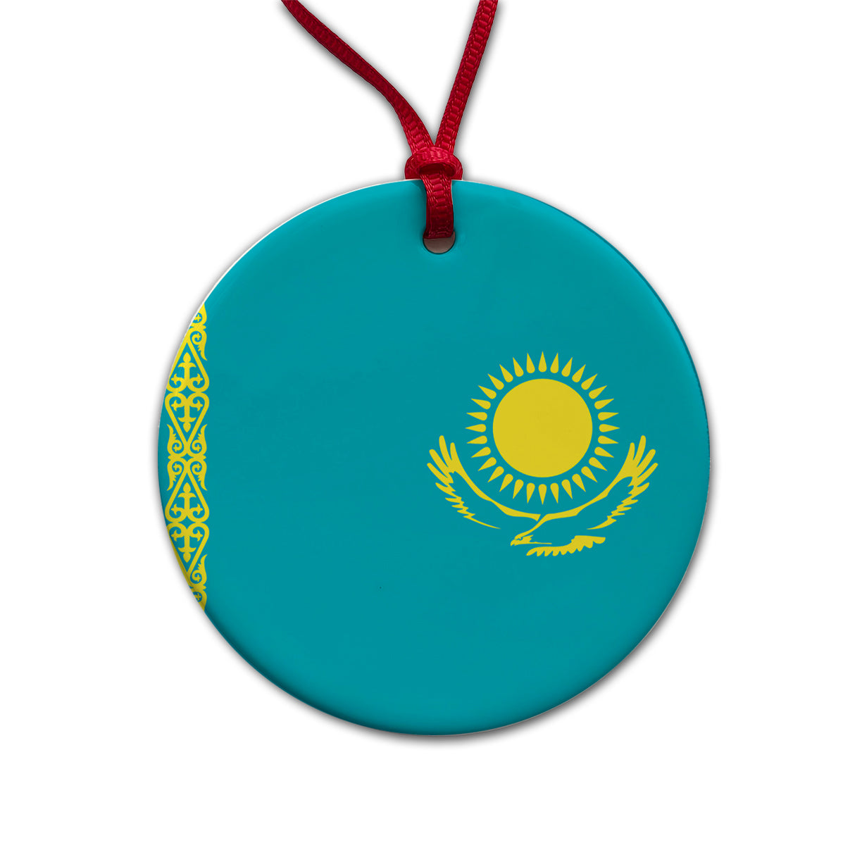 Kazakhstan Country Flag Round Ceramic Holiday Christmas Tree Ornament