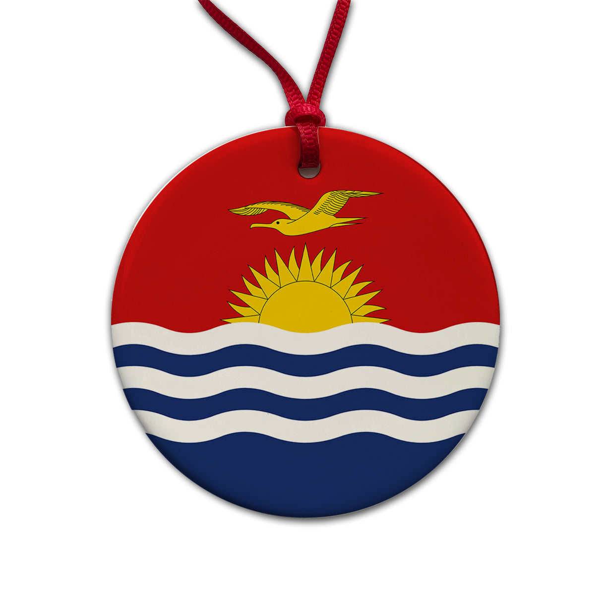 Kiribati Country Flag Round Ceramic Holiday Christmas Tree Ornament