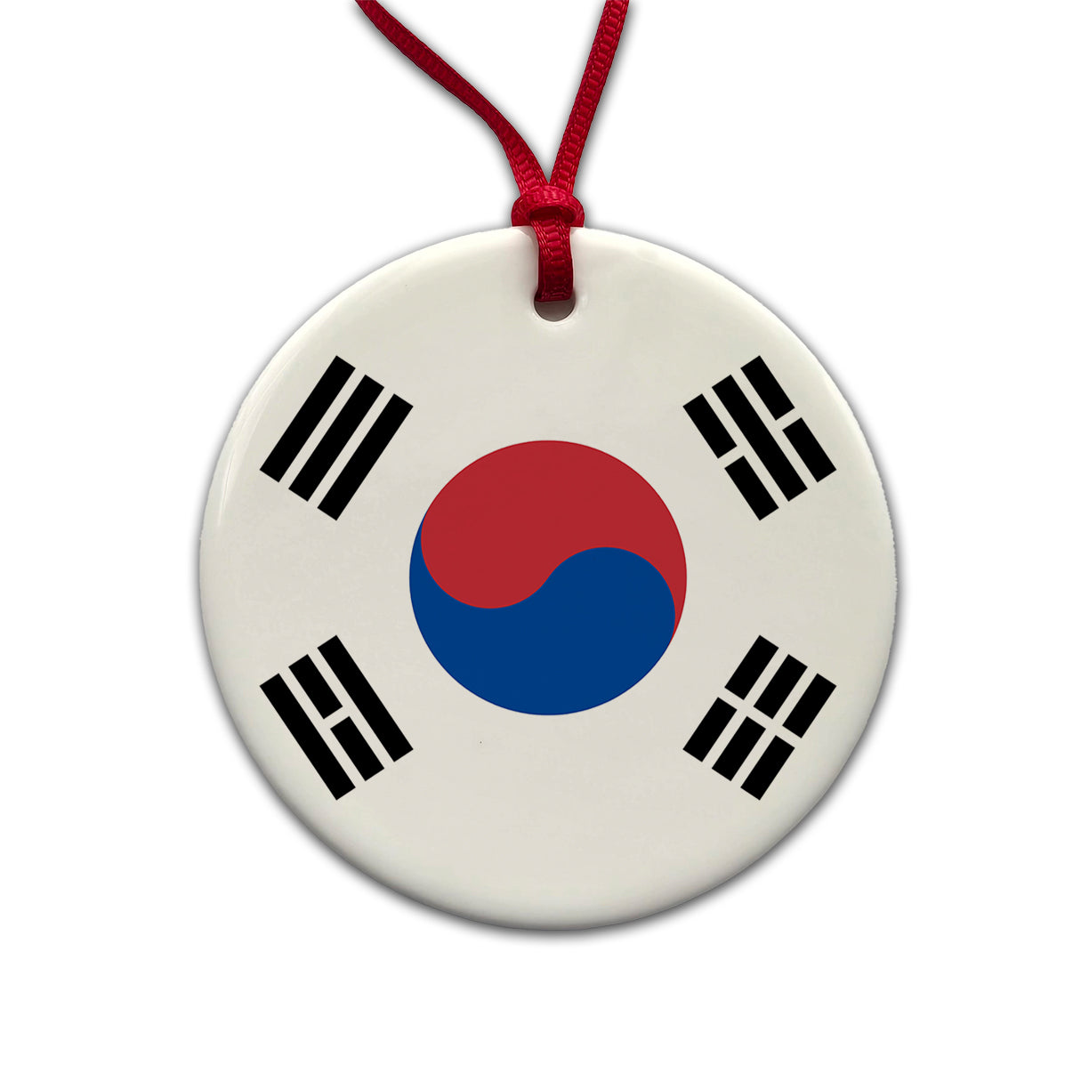 Korea (the Republic of) Country Flag Round Ceramic Holiday Christmas Tree Ornament
