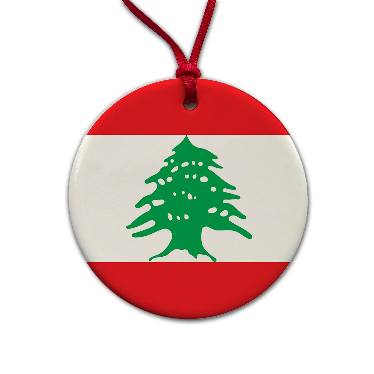 Lebanon Country Flag Round Ceramic Holiday Christmas Tree Ornament