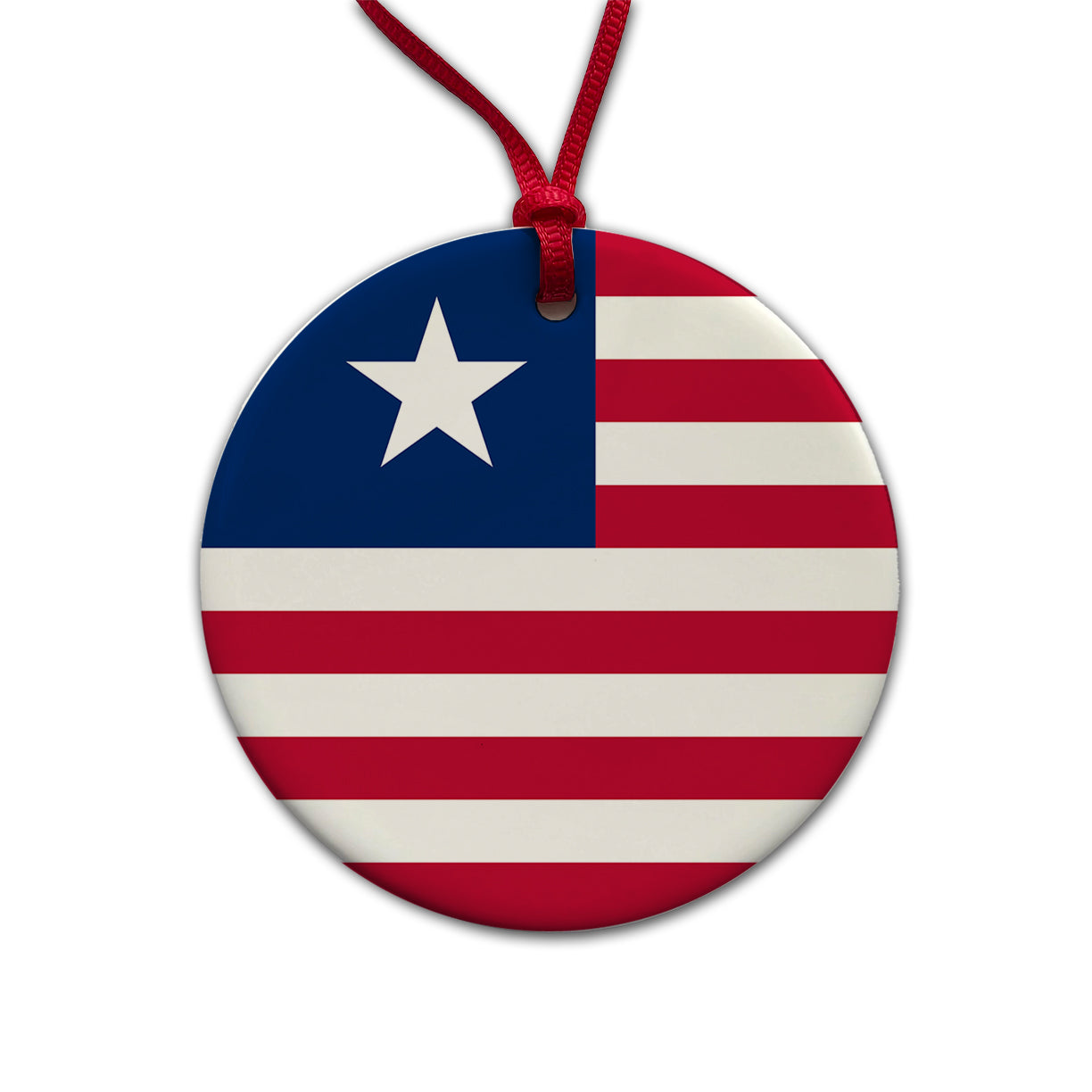 Liberia Country Flag Round Ceramic Holiday Christmas Tree Ornament