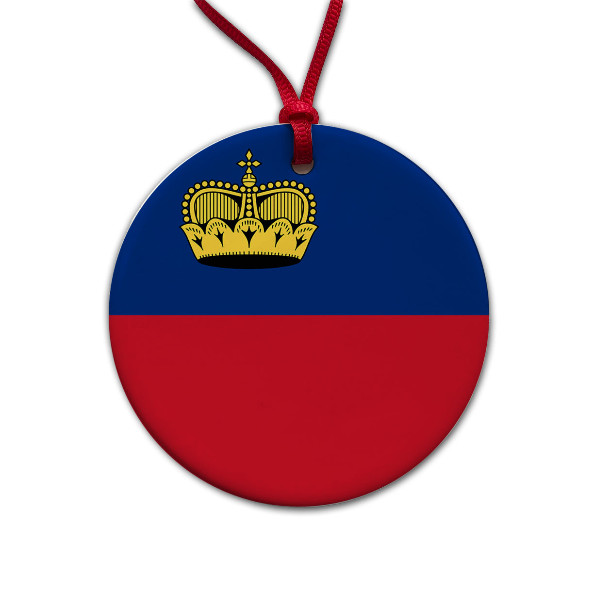 Liechtenstein Country Flag Round Ceramic Holiday Christmas Tree Ornament