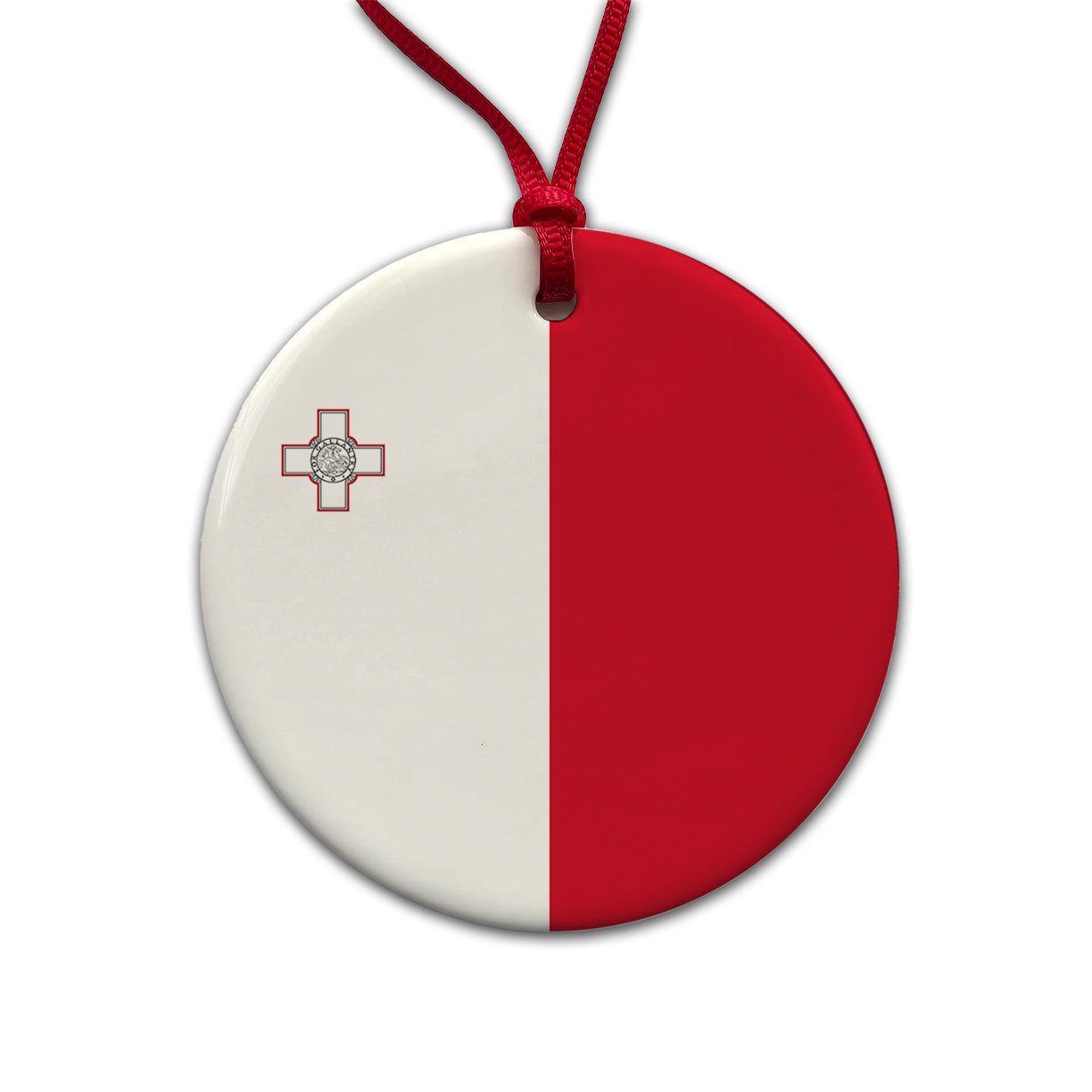 Malta Country Flag Round Ceramic Holiday Christmas Tree Ornament