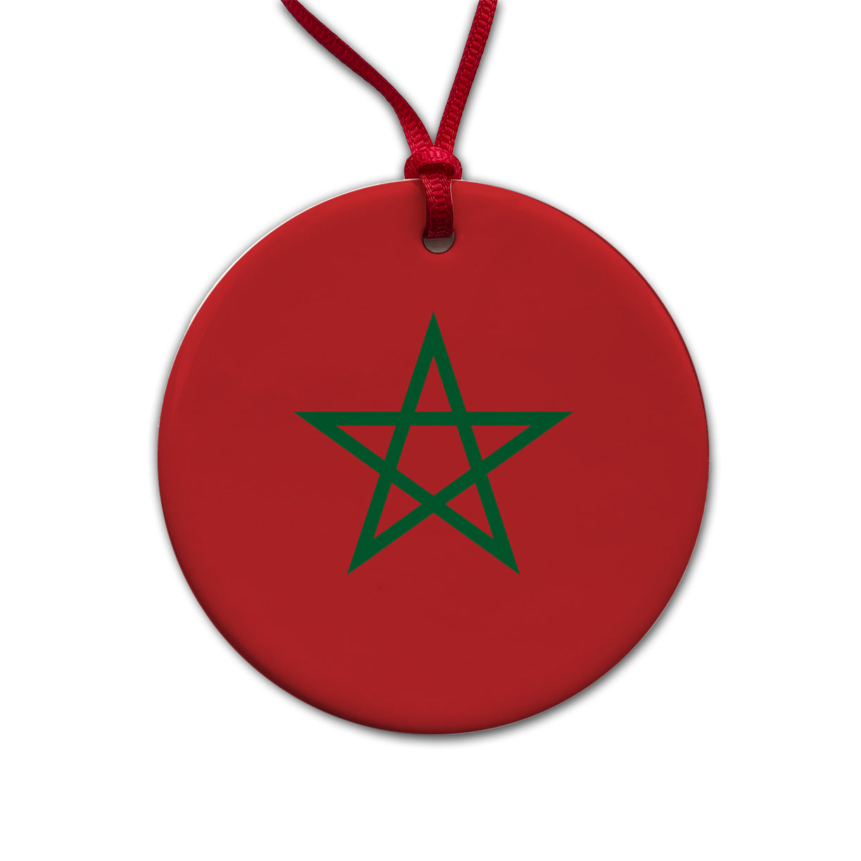 Morocco Country Flag Round Ceramic Holiday Christmas Tree Ornament