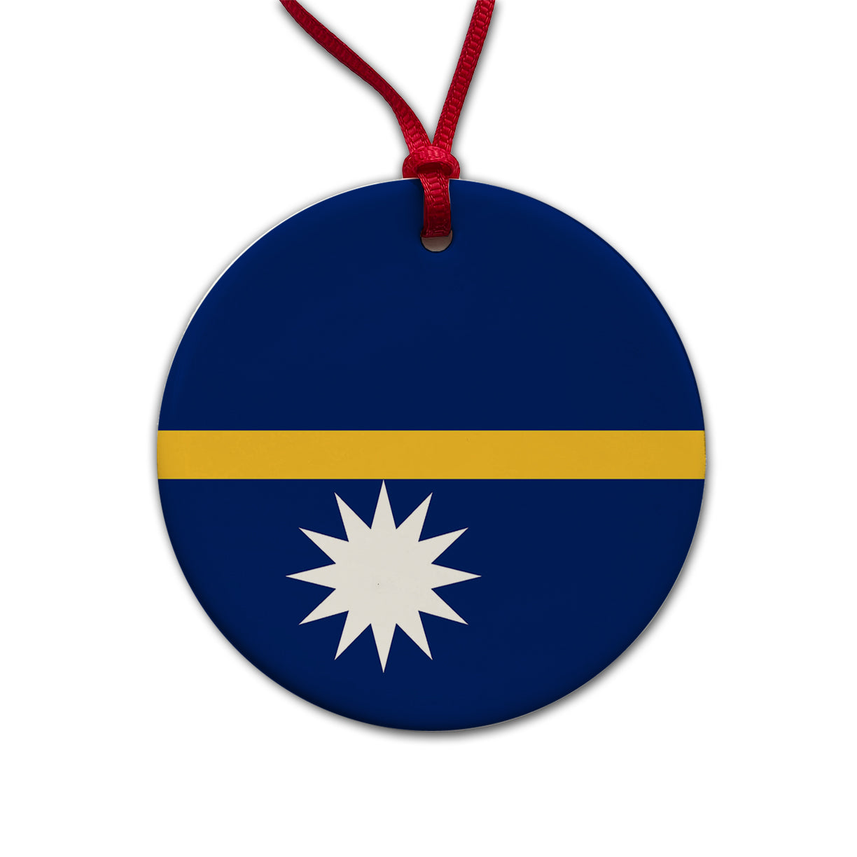 Nauru Country Flag Round Ceramic Holiday Christmas Tree Ornament