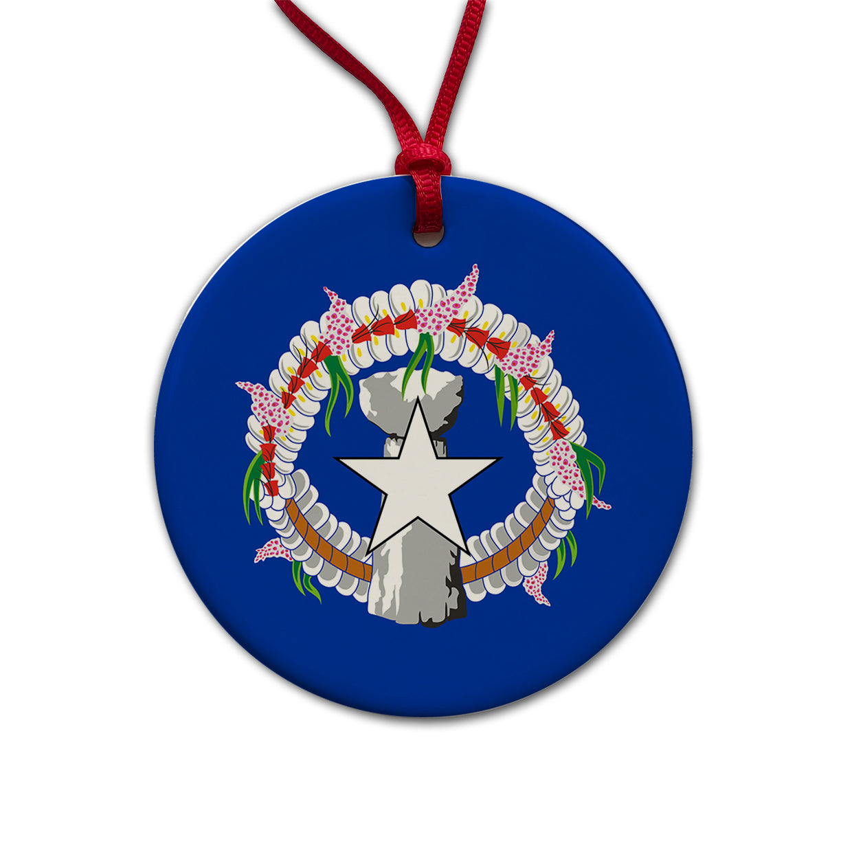Northern Mariana Islands Country Flag Round Ceramic Holiday Christmas Tree Ornament