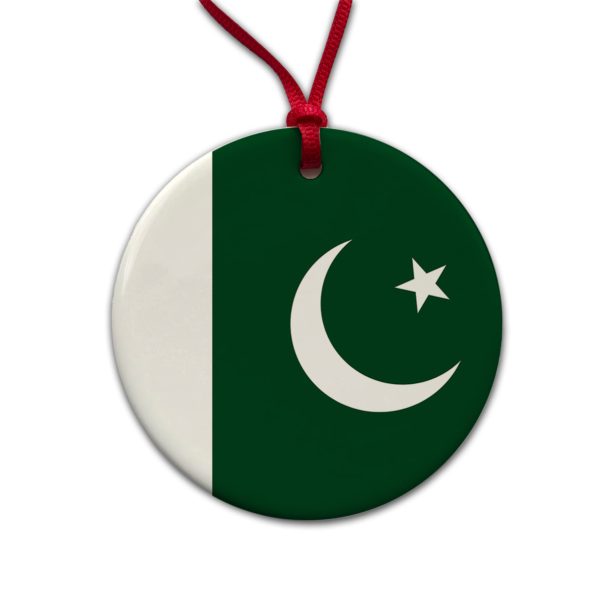 Pakistan Country Flag Round Ceramic Holiday Christmas Tree Ornament
