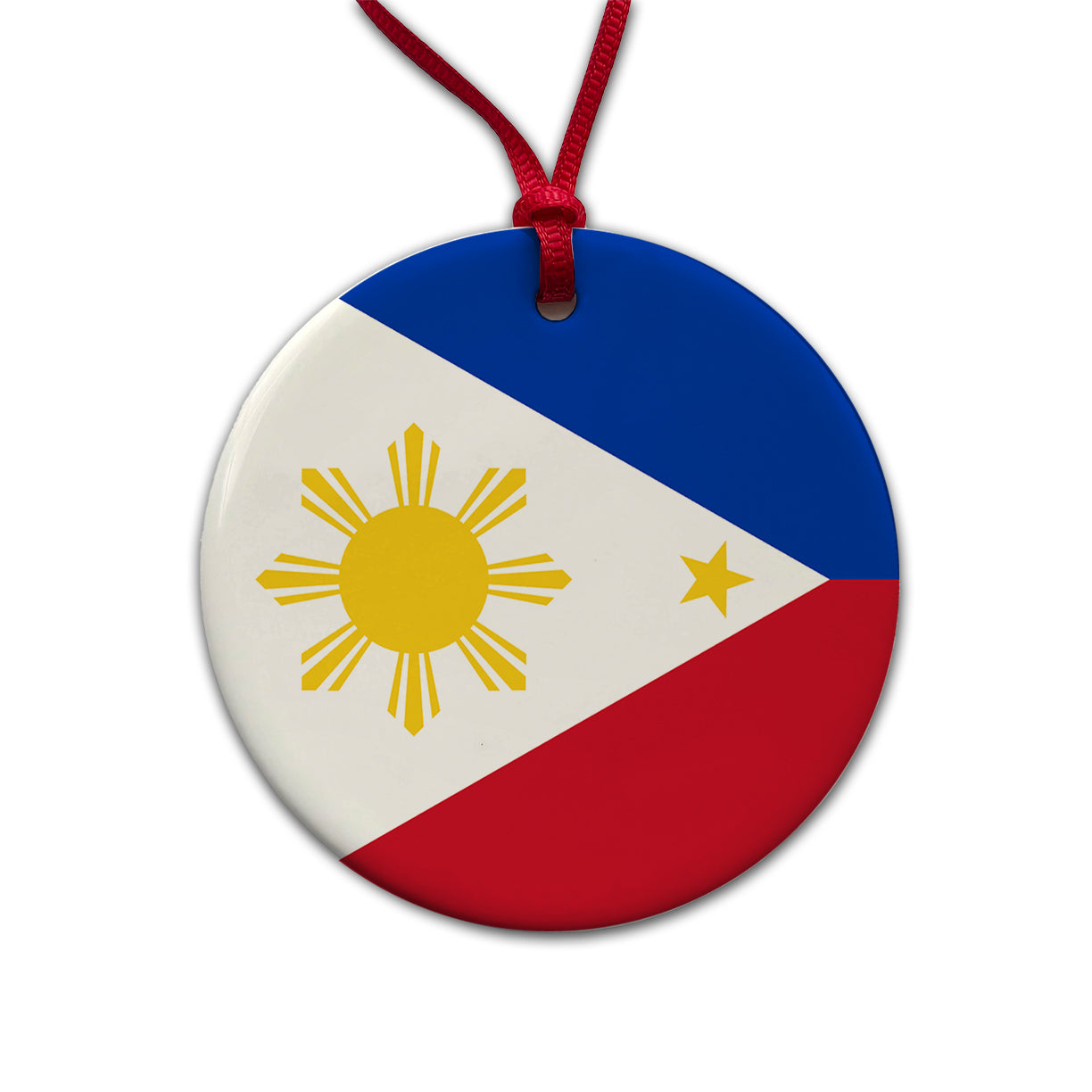 Philippines Country Flag Round Ceramic Holiday Christmas Tree Ornament
