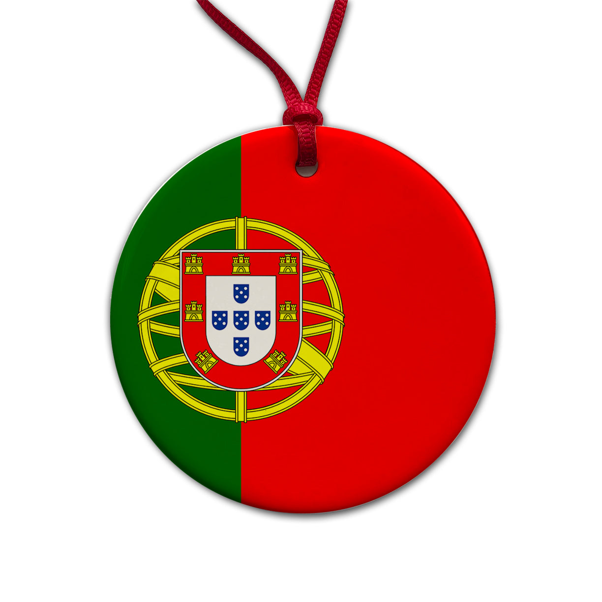 Portugal Country Flag Round Ceramic Holiday Christmas Tree Ornament