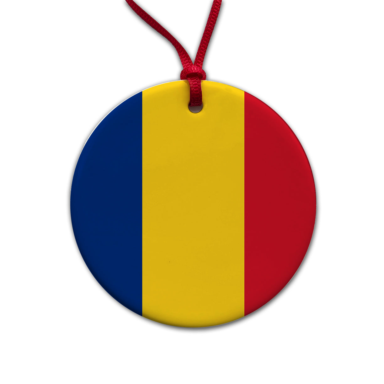 Romania Country Flag Round Ceramic Holiday Christmas Tree Ornament