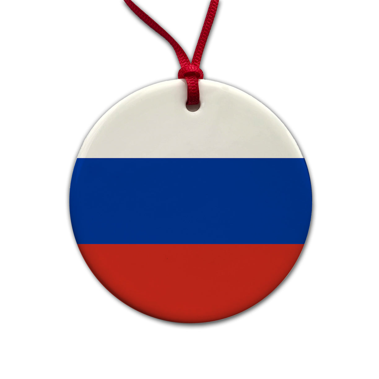 Russian Federation Country Flag Round Ceramic Holiday Christmas Tree Ornament
