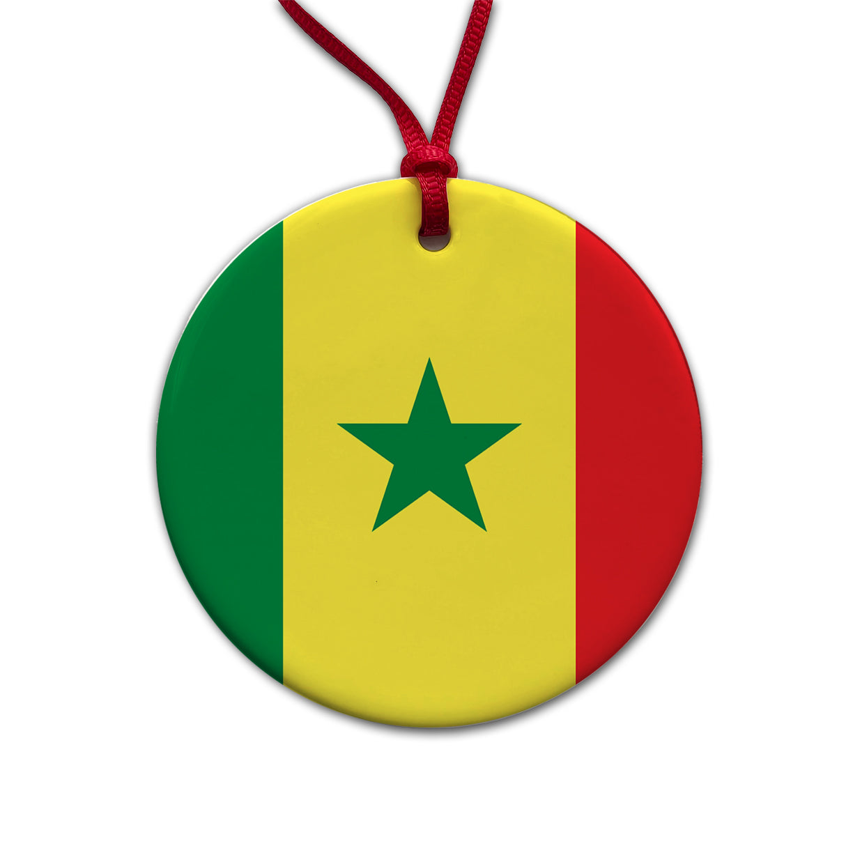 Senegal Country Flag Round Ceramic Holiday Christmas Tree Ornament