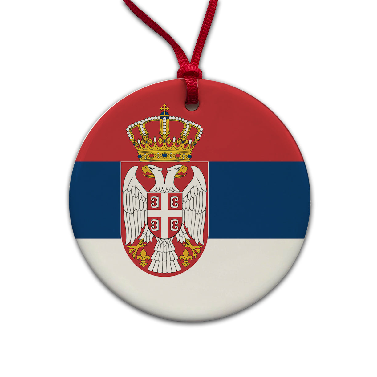 Serbia Country Flag Round Ceramic Holiday Christmas Tree Ornament