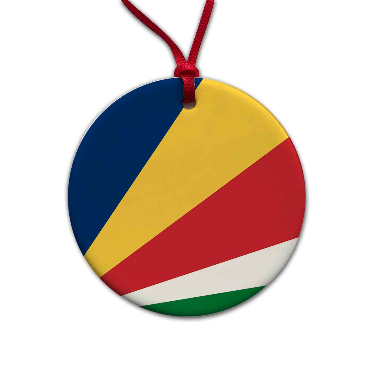Seychelles Country Flag Round Ceramic Holiday Christmas Tree Ornament