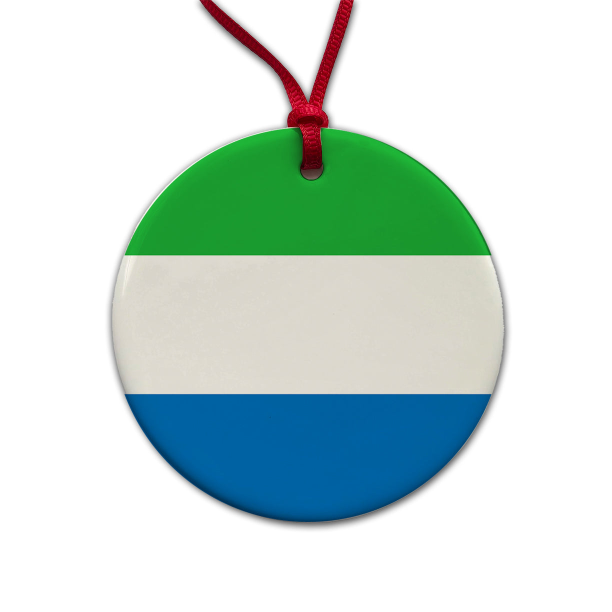 Sierra Leone Country Flag Round Ceramic Holiday Christmas Tree Ornament